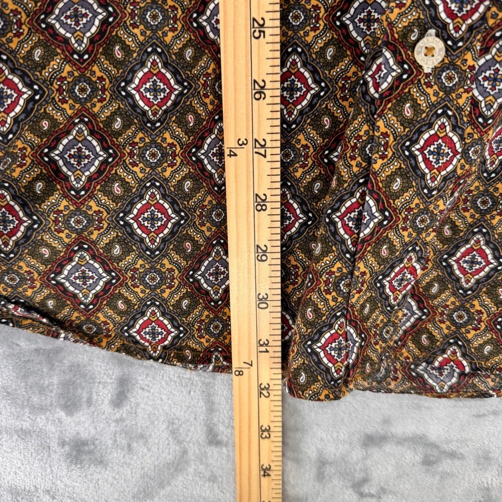 Cinch Mens Geometric Print Long Sleeve Button Down Shirt Brown Red Blue Size L‎